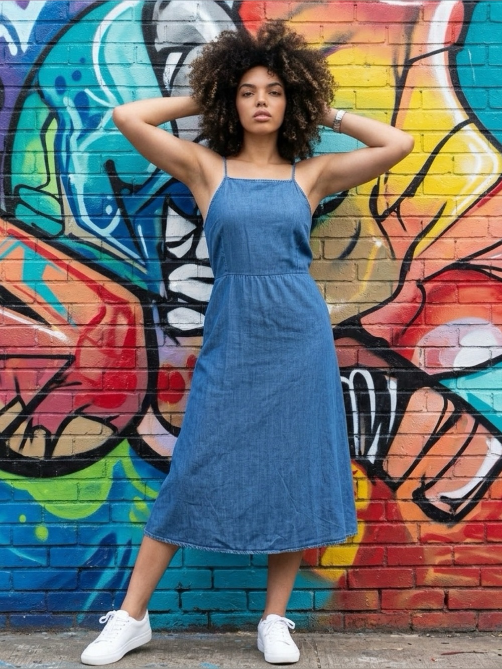 Lovestitch Blue Denim Halter Sundress Strappy Open Back Midi Dress Size L